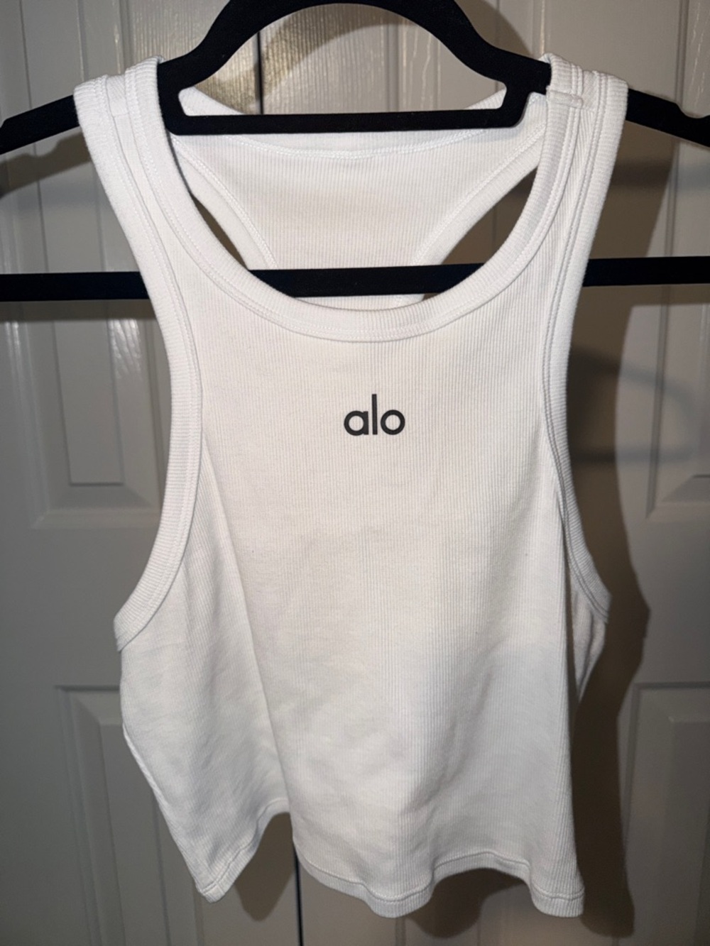 ALO Yoga White Ribbed Racerback Tank